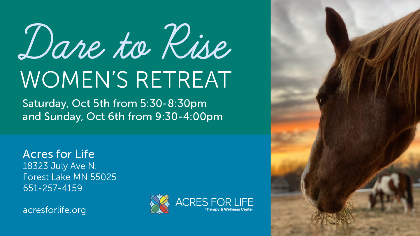 Dare To Rise Graphic with information and a photo of a horse